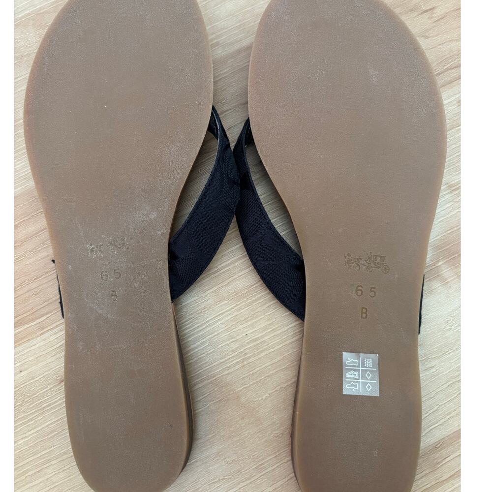 Coach Sommer 12 CM $155 Sig C Shoes Sandal Thongs Black Leather Flip Flop Sz 6.5 - Picture 6 of 8